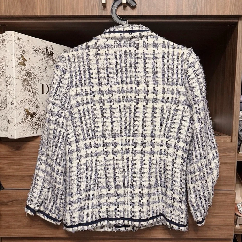 Kate Spade Blue and White Tweed Collar Blazer Jacket 4/S